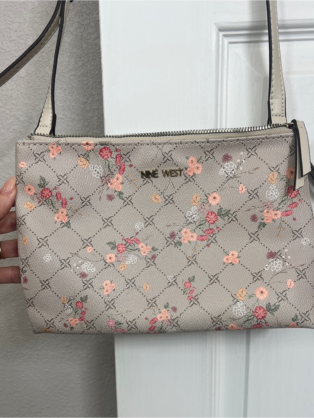 Nine West Beige Floral Print Crossbody Purse